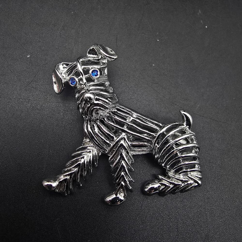Gerry's Silver Tone Dog Brooch Blue Rhinestone Eyes Vintage Jewelry